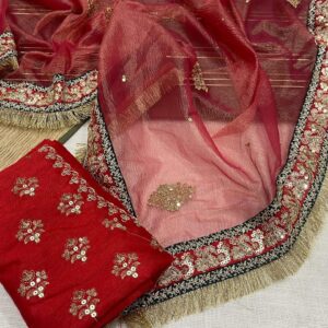 Royal Scarlet Banarasi Crush Saree
