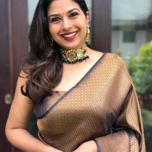 Golden Brown Soft Litchi Silk Zari Work Banarasi Saree With Unstitched Blouse Piece