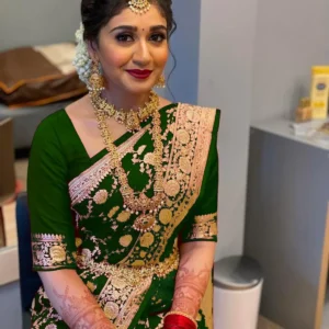 Green Soft Litchi Silk Heavy Jaal Work Banarasi Saree With Unstitched Blouse Piece | For Women