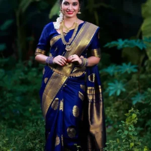 Blue Soft Litchi Silk Butti Work Banarasi Saree With Unstitched Blouse Piece | For Women