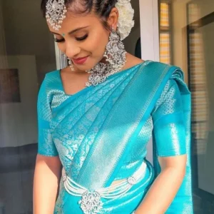 Turquoise Blue Soft Litchi Silk Zari Weaving Work Banarasi Saree With Unstitched Blouse Piece