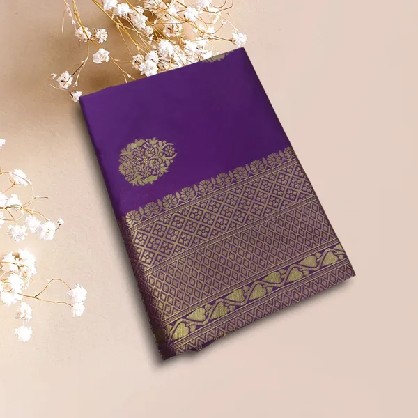 Purple Soft Litchi Silk Butti Work Banarasi Saree With Unstitched Blouse Piece | For Women - Image 5