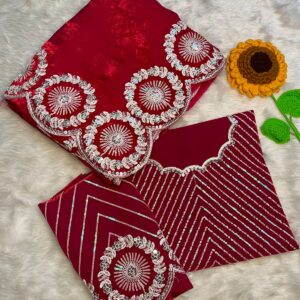 Trisha Premium Satin Saree with Arco Cut Work Border