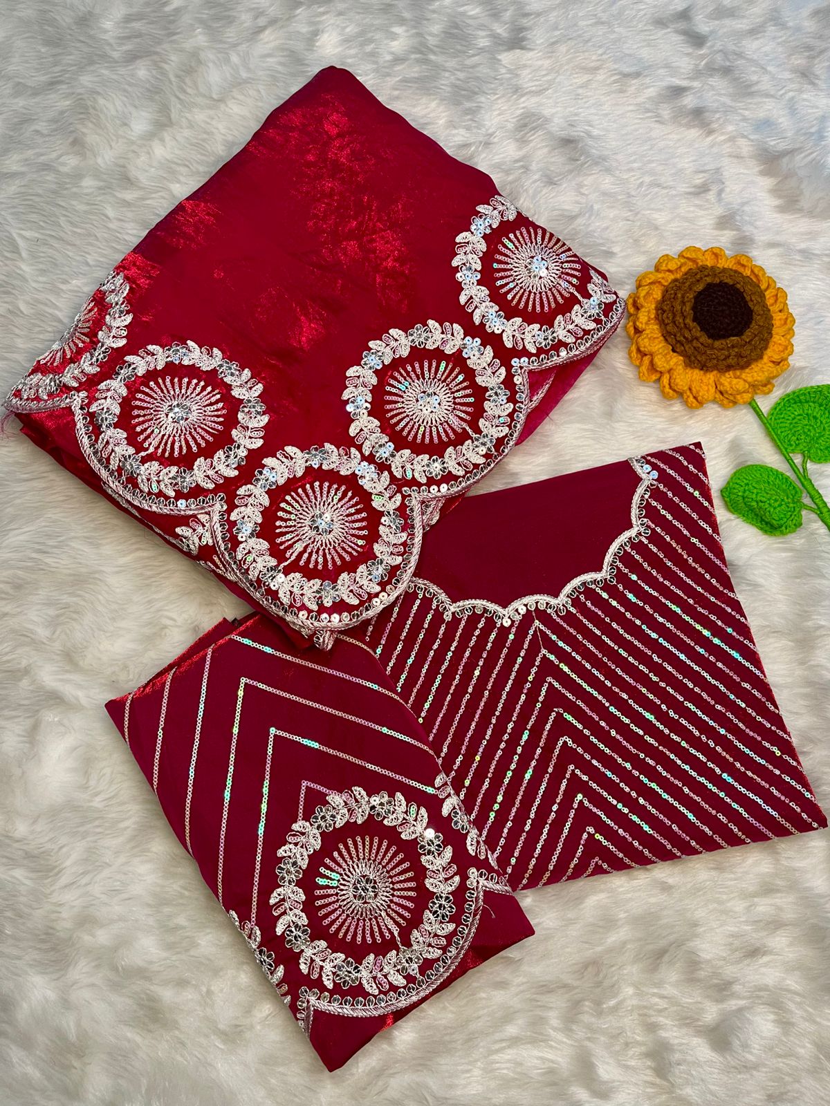 Trisha Premium Satin Saree with Arco Cut Work Border