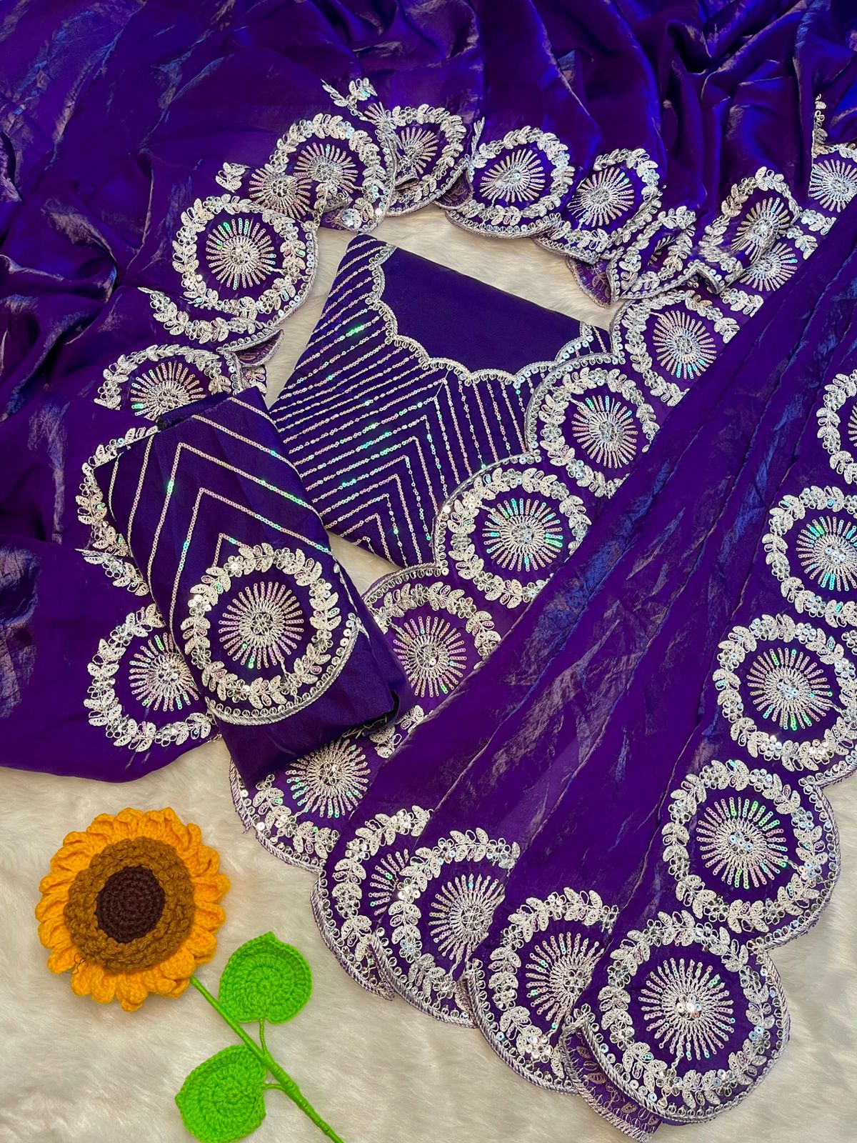 Trisha Premium Satin Saree with Arco Cut Work Border - Image 8