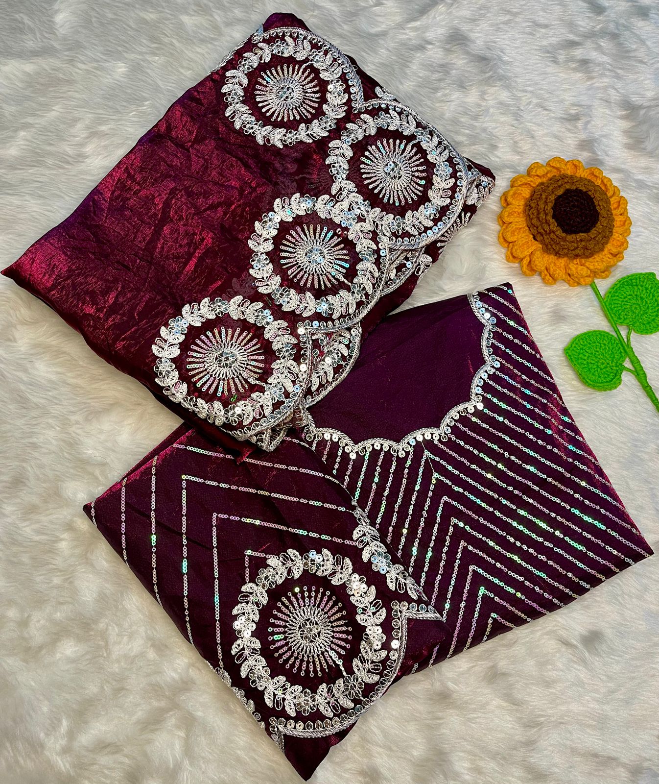 Trisha Premium Satin Saree with Arco Cut Work Border - Image 6