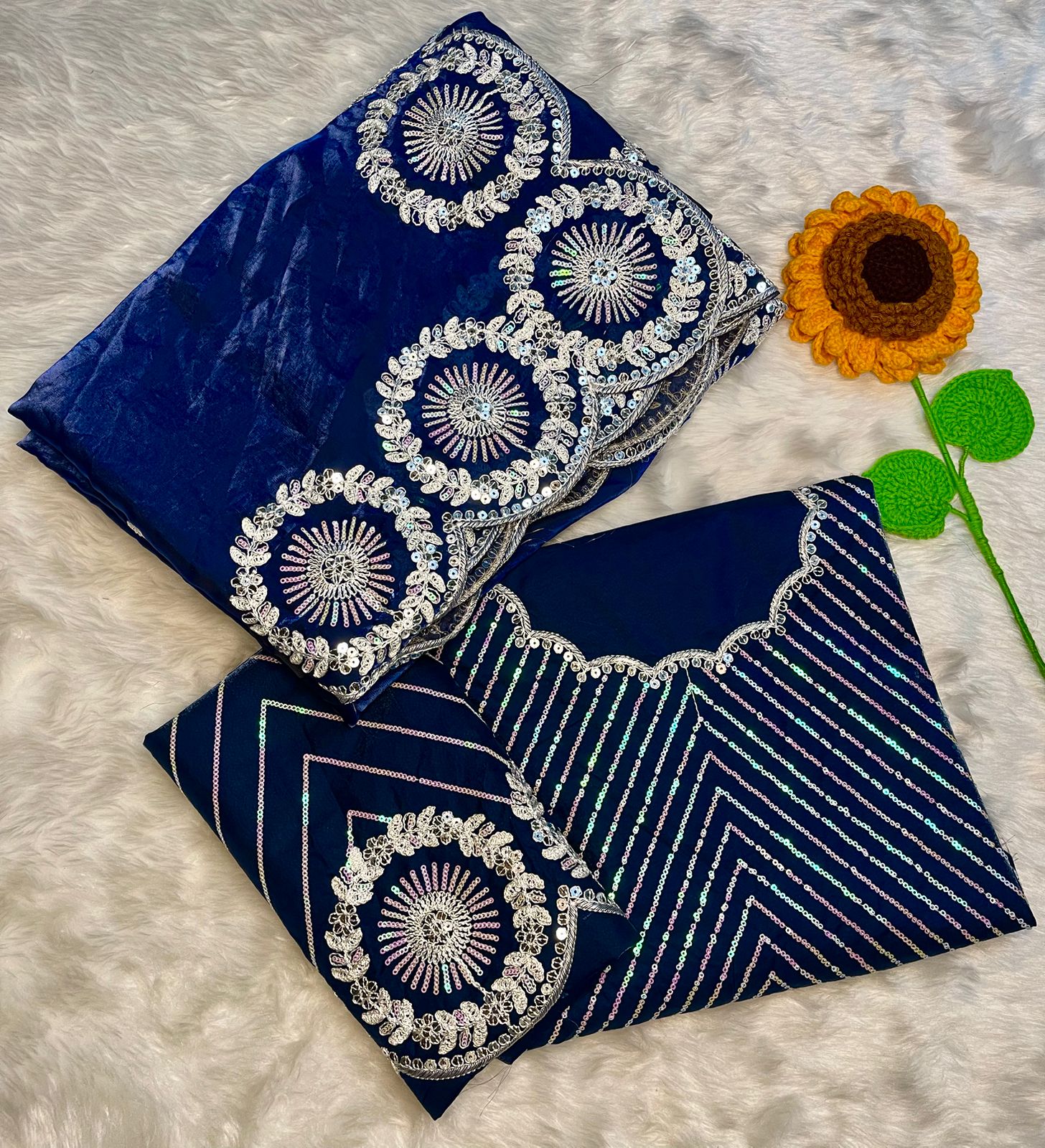 Trisha Premium Satin Saree with Arco Cut Work Border - Image 3