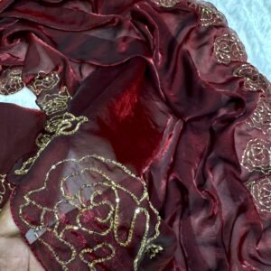 Maroon Pure Space Silk Handwork Saree