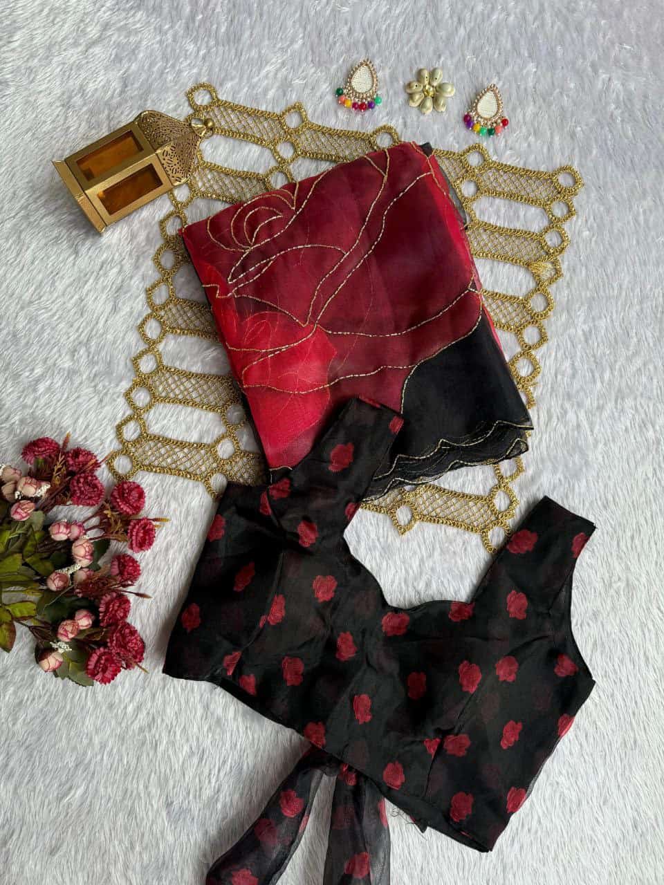 Soft Organza Digital Print Handwork Saree