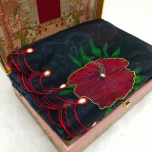 Black Soft Organza Saree with Handwork & Pearl Border