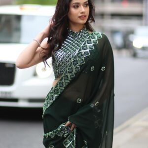 Dark Green Celebrity Style Sequin Saree