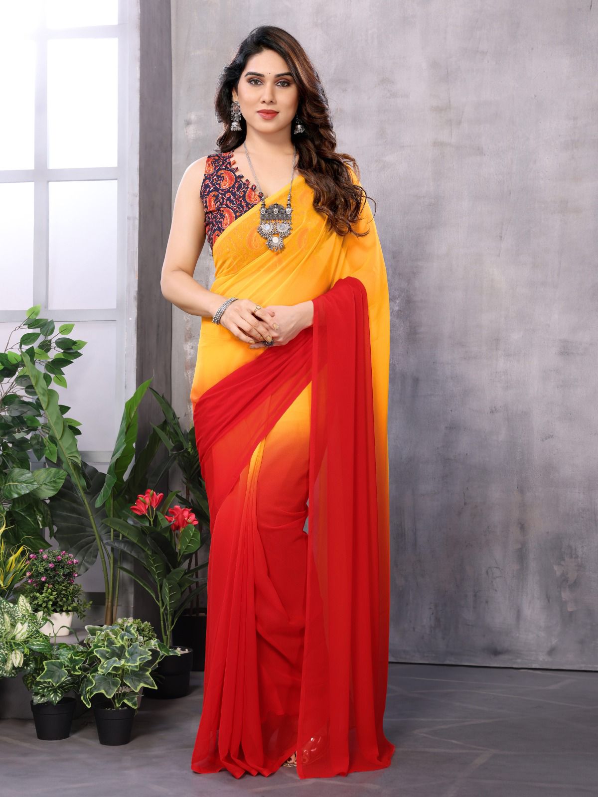 Printed Ready-to-Wear Georgette Silk Saree - Image 6