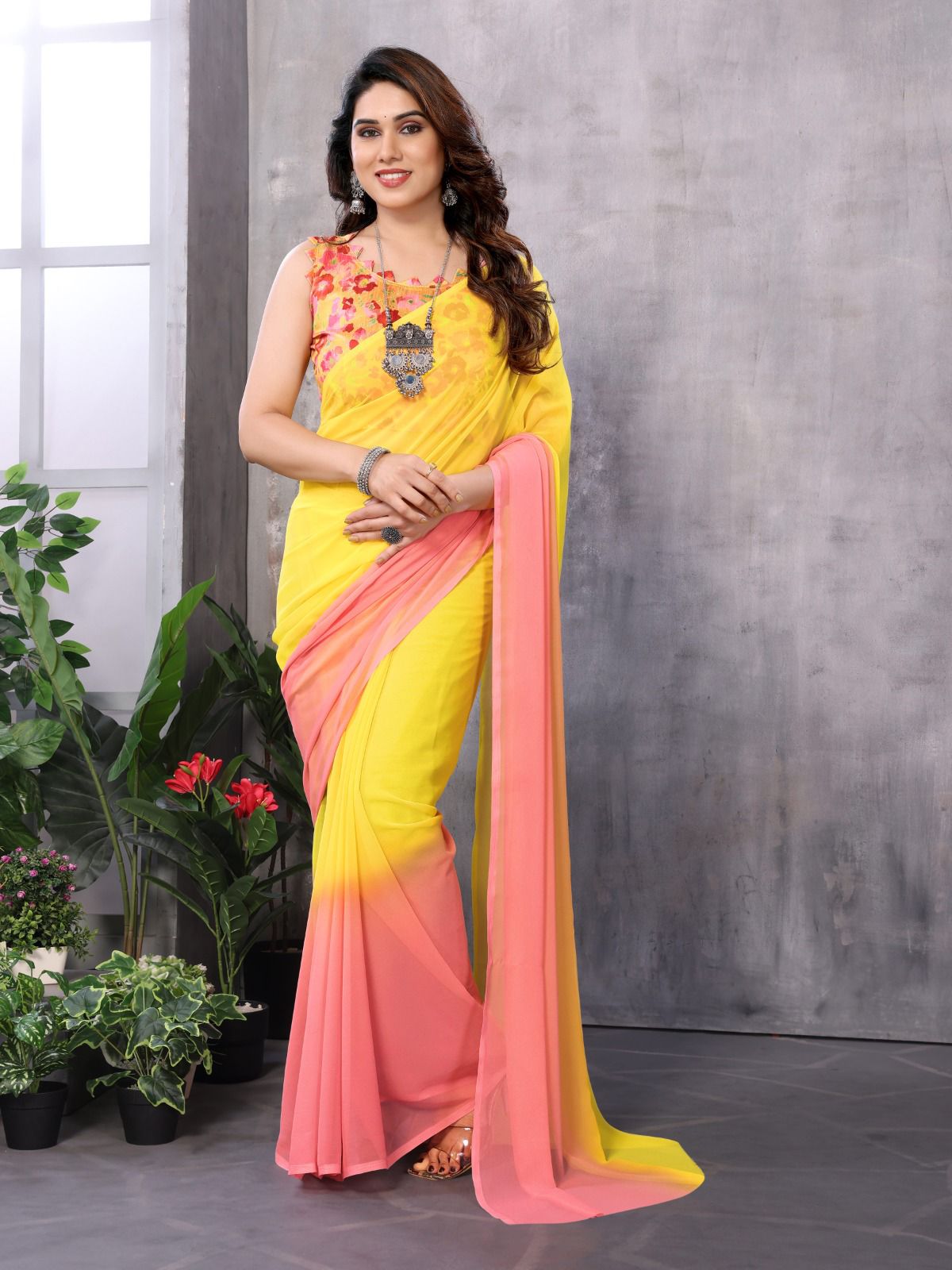 Printed Ready-to-Wear Georgette Silk Saree - Image 5