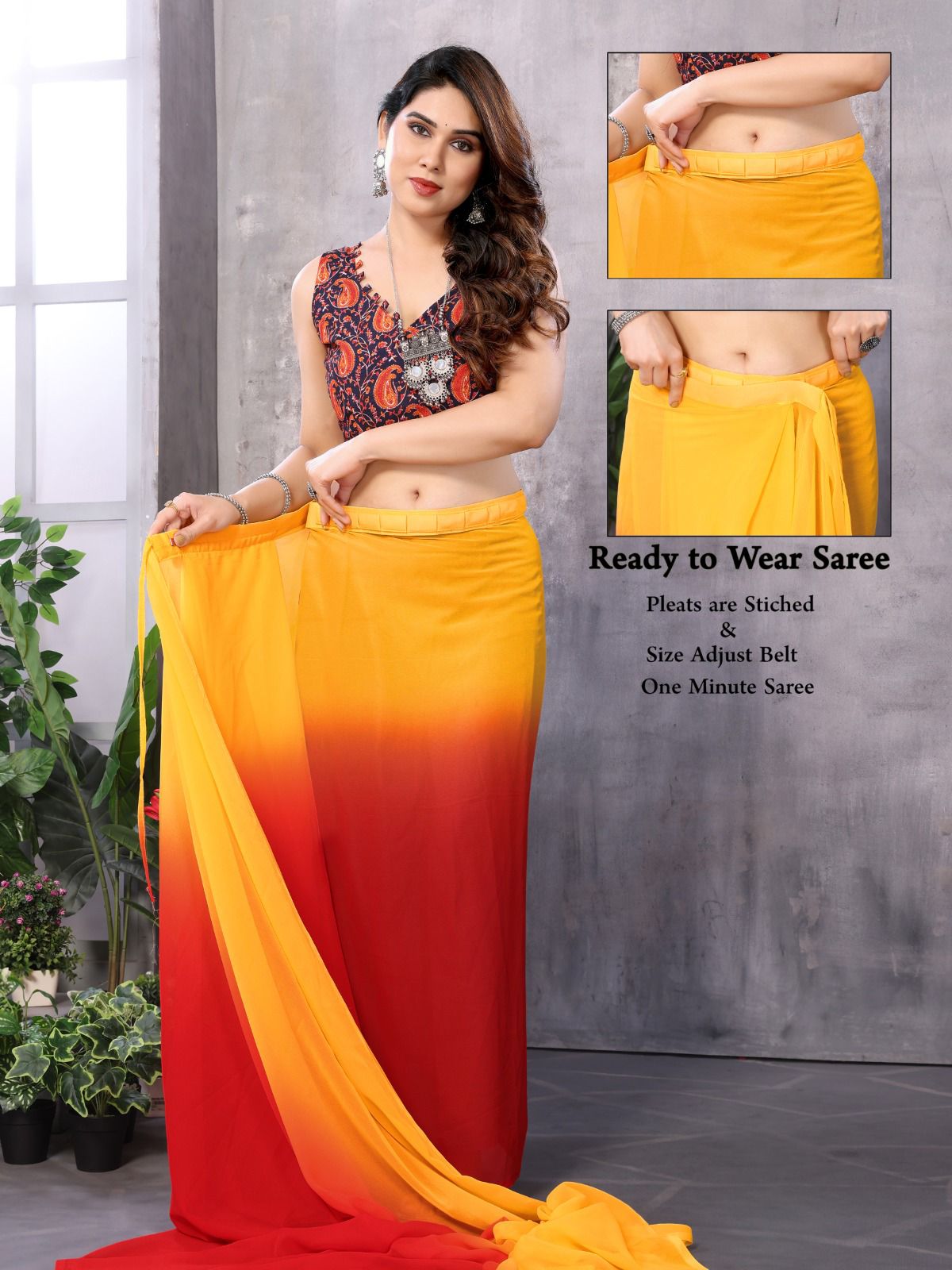 Printed Ready-to-Wear Georgette Silk Saree - Image 3