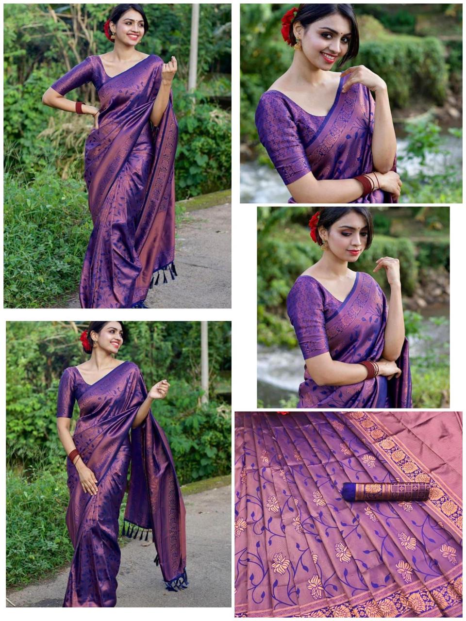Soft Lichi Silk Saree with Rich Jacquard Work - Image 6