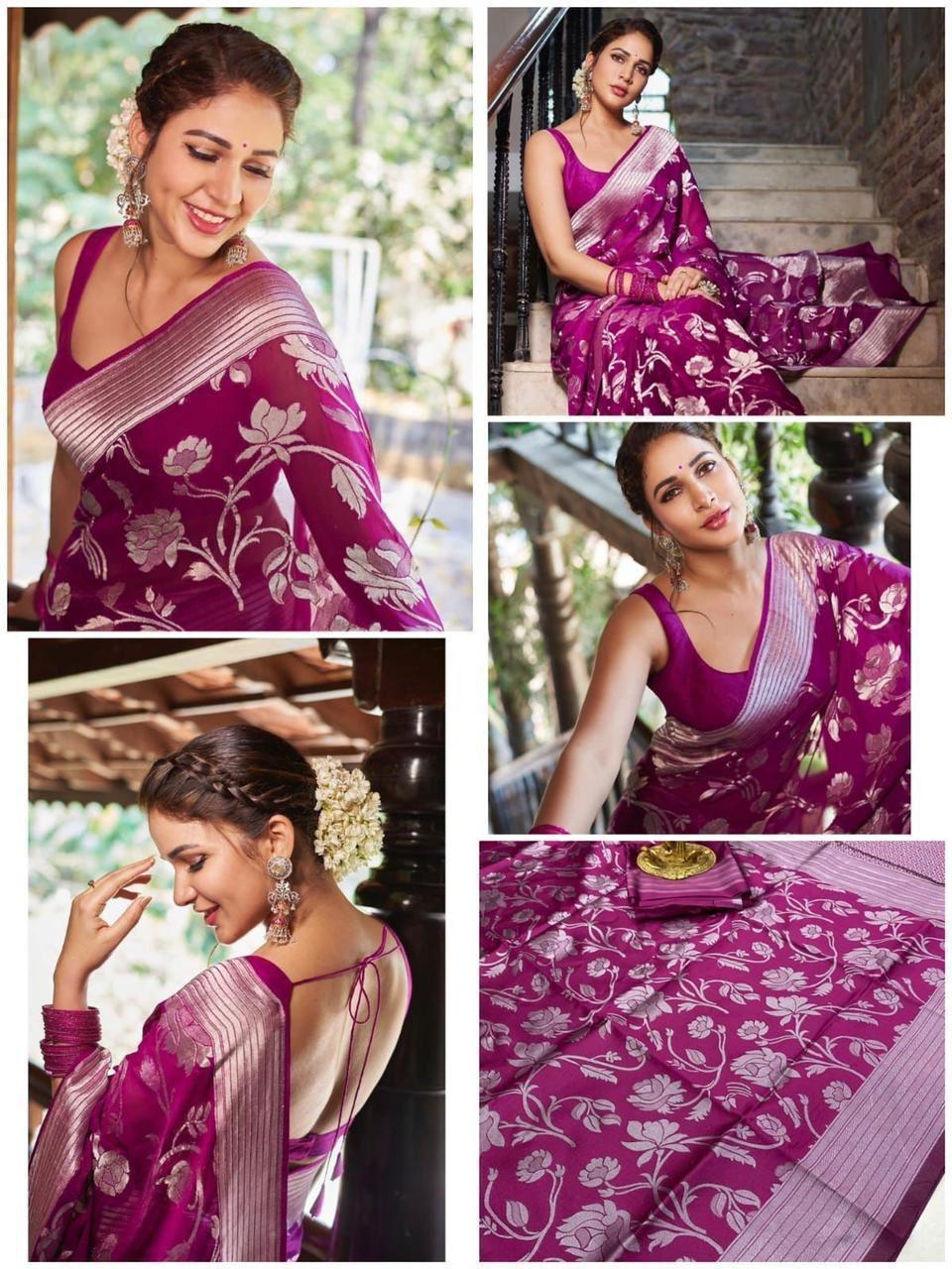 Soft Lichi Silk Saree with Rich Jacquard Work - Image 5