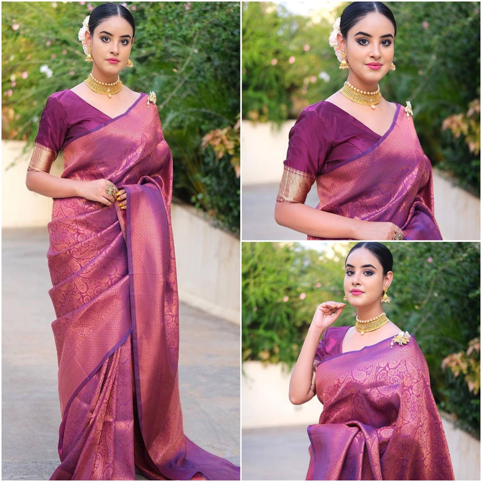 Soft Lichi Silk Saree with Rich Jacquard Work - Image 3