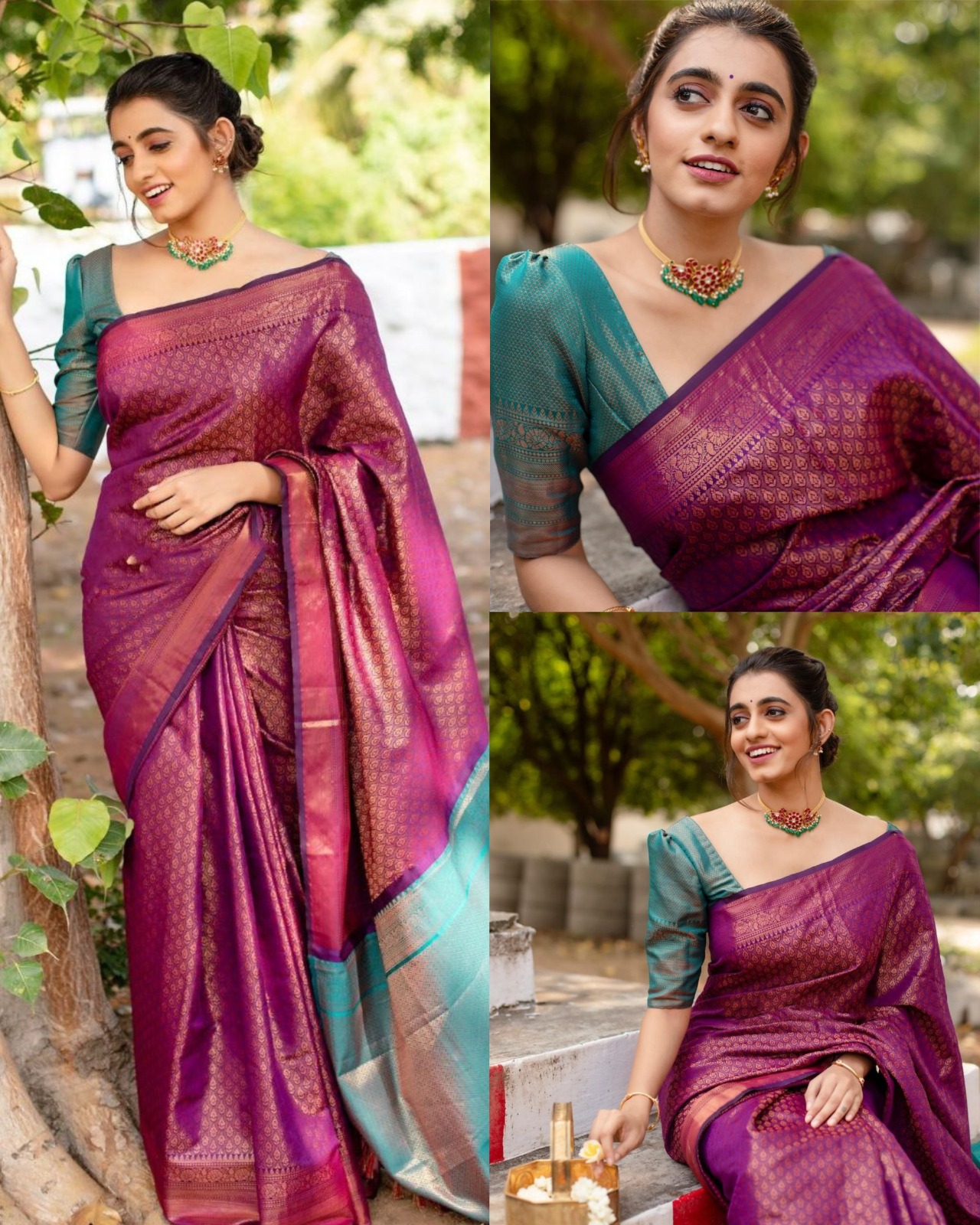 Soft Lichi Silk Saree with Rich Jacquard Work - Image 2