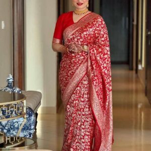 Women Banarasi Woven Saree with Unstitched Blouse Piece