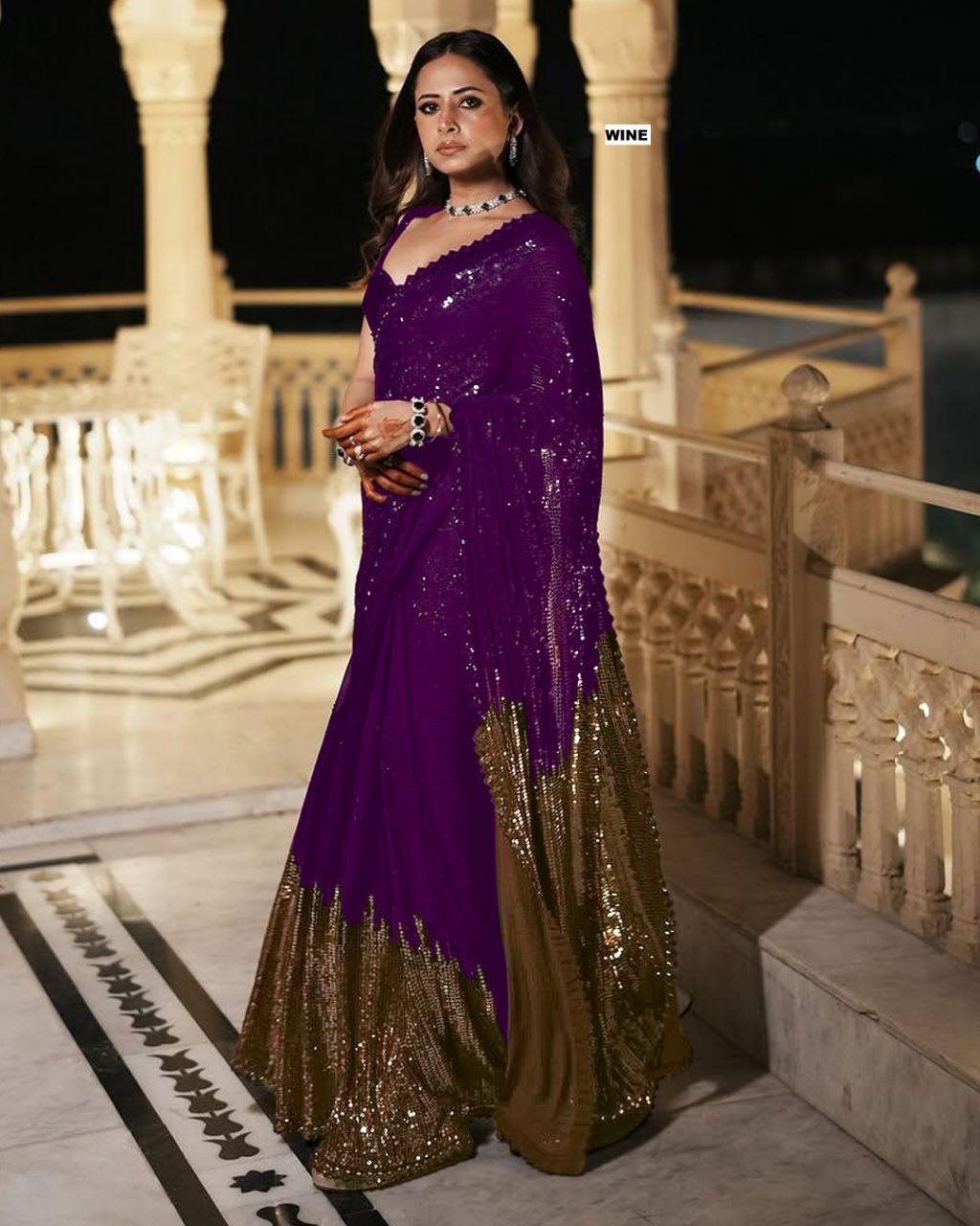 Georgette With Embroidery Work Saree - Image 4